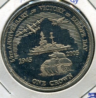 Tristan Da Cunha（龍蝦島二戰60周年紀念幣-陸海空），1-Crown，2005，品相全新UNC