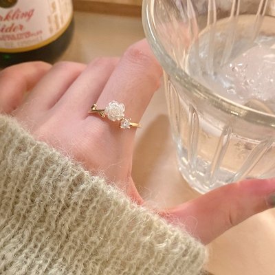 時尚個性花朵戒指女小眾設計高級感指環開口可調節輕奢精致ins潮