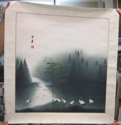『府城畫廊-手繪國畫』白鶴－風景畫－80x85－(可加框)－有實體店面－請查看關於我聯繫－