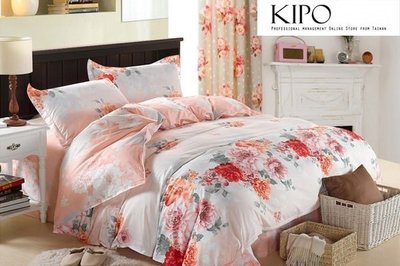 KIPO-精梳綿-橘色浪漫單人/雙人床包床組四件式NBG025106A
