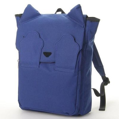 現貨 POOH 藍色 貓咪摀眼睛 造型 帆布 後背包  minmin JP