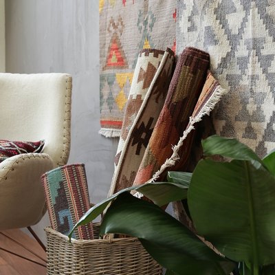米可家飾~印度進口手工羊毛kilim復古風幾何地毯客廳臥室茶幾異域地毯掛毯地毯手工地毯