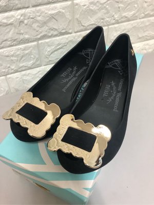 梅麗莎 Melissa Vivienne Westwood 薇薇安 專櫃聯名系列神祕黑方釦橡膠鞋香香鞋  平底鞋 巴西 果凍 二手 37號