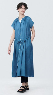 日本無印良品 有機棉涼感法式袖洋裝M號
