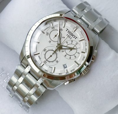 TISSOT Couturier 白色錶盤 銀色不鏽鋼錶帶 石英 三眼計時 男士手錶T0356171103100