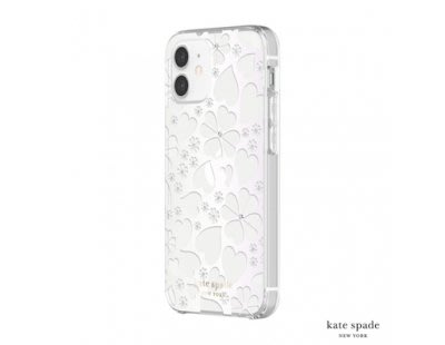 Clover Hearts iPhone 12 mini 5.4吋 愛心幸運草 Kate Spade 白色鑲鑽透明殼