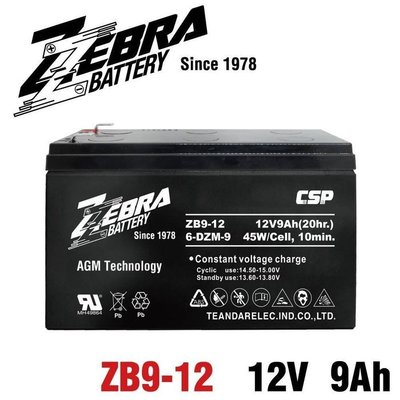 【中壢電池】一組兩顆出貨 ZB9-12 12V9Ah ZEBRA 斑馬電池 HR9-12 REW45-12 NP7-12