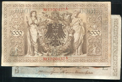 【紙幣】GERMANY(德國), P44b , 1000-MARK , 1910 ,品相美VF #205462