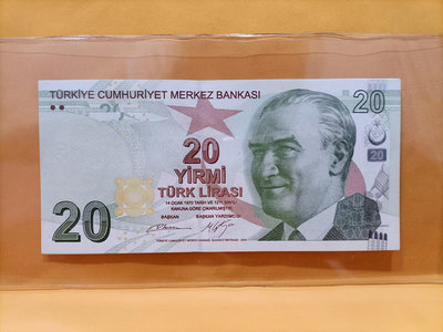 正【土耳其2009年20-LIRASI紙鈔】全新。
