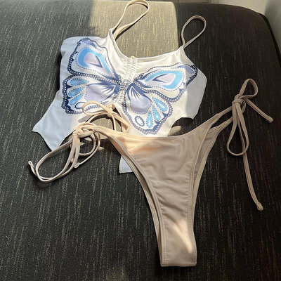 現貨：歐美比基尼 蝴蝶形狀小清新ins可愛兩件式bikini泳衣女
