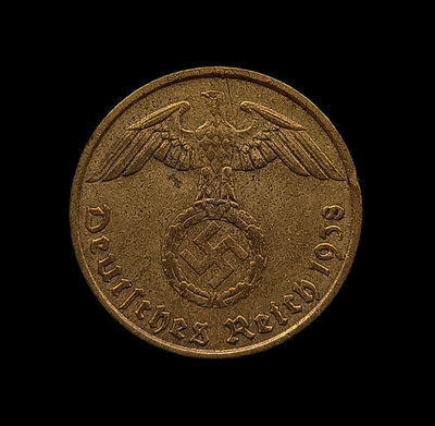 德國     1938年    A(柏林廠) 納粹德國       5芬尼       銅幣     2915
