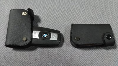 BMW E81.E87.E90.E91.E92.E93.E60.E61.E70(1.3.5.X5系列) 晶片鑰匙皮套 黑色雙層皮黑縫線