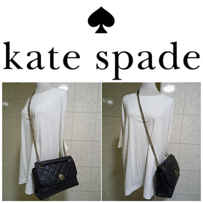 美國真品 新 Kate Spade 黑色真皮小香風 鍊帶皮包 二用包 斜背包 肩背包 皮革側背包$328 一元起標 有