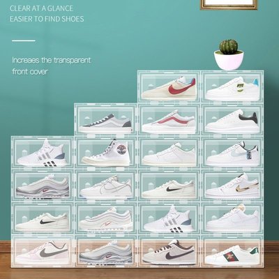 透明鞋盒收納盒塑料翻蓋式鞋箱鞋柜鞋子整理箱可折疊AJ 促銷