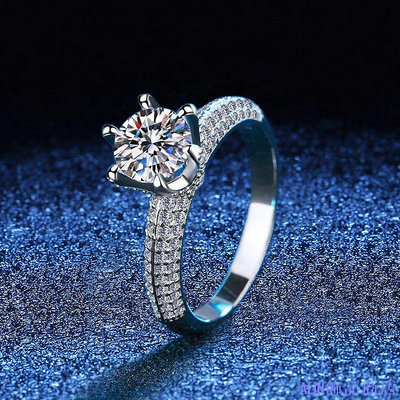 ALIN飾品商店人工鑽石莫桑石（6.5--9mm）戒指 女 925銀1-3克拉D色 莫桑鑽 可過測鑽筆 帶鑑定證書 精緻戒指