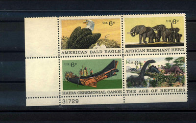 【二手】 45，美國1970年自然歷史博物館百年白頭海雕非洲象獨木舟恐 郵票 小型張 郵品【奇摩收藏】