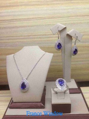法國櫥窗 蒂凡尼Tiffany 坦桑石 項鍊 耳環 戒指 套裝 鑽石鉑金吊墜