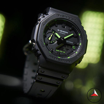 卡西歐 G-Shock Neon Accent 系列 GA-2100-1A3 黑色樹脂錶帶男士運動手錶