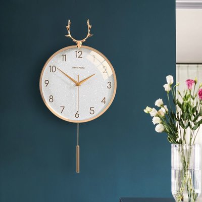 現貨熱銷-新中式掛鐘純銅客廳家用時尚鐘表簡約大氣網紅時鐘背景~特價