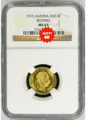 NGCMS65奧地利1915年杜卡特金幣。3.5克，98.6