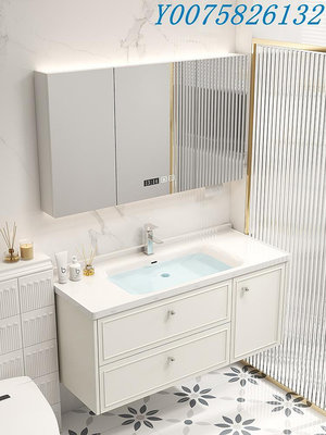 法式橡木浴室柜陶瓷一體盆衛生間奶油風洗臉盆柜組合可