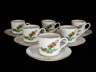 日本香蘭社咖啡杯 釉上彩手繪小菊紋咖啡杯 茶杯 湯杯 點心盤