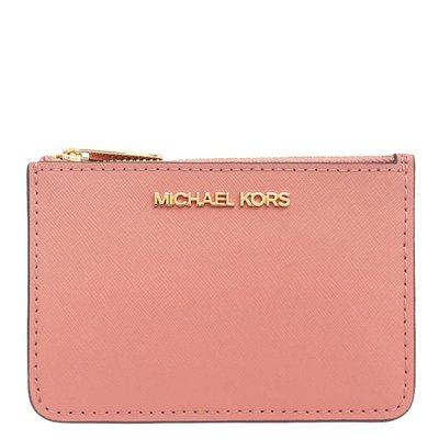 【美麗小舖】MICHAEL KORS MK 玫瑰粉色 十字紋防刮真皮 鑰匙零錢包 零錢包 卡片夾~M81640