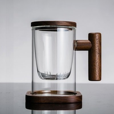 玻璃杯 茶杯-茶水分離木把帶蓋水杯 74aj22[獨家進口][米蘭精品]