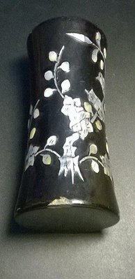 早期台灣工藝---實木漆器鑲嵌珍珠貝殼鏍鈿筆筒