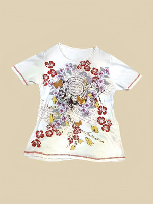 中古海淘✿可愛蝴蝶花朵印花亮片上衣短袖T恤