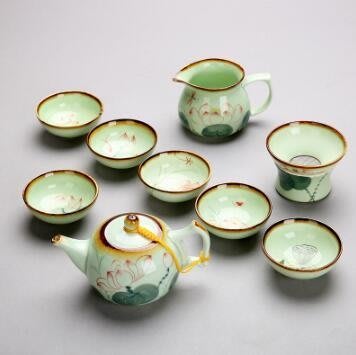 下殺 茶具 套裝家用簡約陶瓷整套青瓷喝茶功夫茶具茶杯蓋碗茶壺