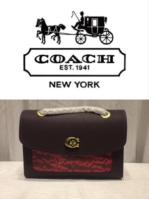 小鹿美國精品代購 COACH 79329 新款女士拼色蛇紋翻蓋斜挎包 單肩包 時尚復古 附購証