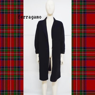 ♛ 黑貓姊vintage潮流古著♛ SalvatoreFerragamo古董羊毛大衣外套 輕盈薄款 復古七分袖（10）（義大利製）☞