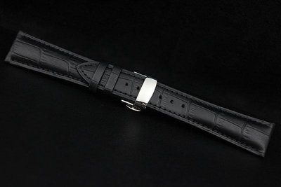 紳士風格18mm黑色皮料,可替代浪琴oris seiko..原廠錶帶,鱷魚皮紋牛皮錶帶,雙按式不鏽鋼蝴蝶彈扣