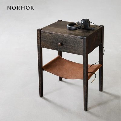 進口原版Root Branch/北歐表情NORHOR/Slung橡木真皮單抽床頭柜精品