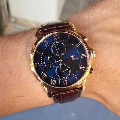 TOMMY HILFIGER Sophisticated Sport藍色錶盤 咖啡色（棕色）皮革錶帶 羅馬數字 石英 男士手錶 1791399