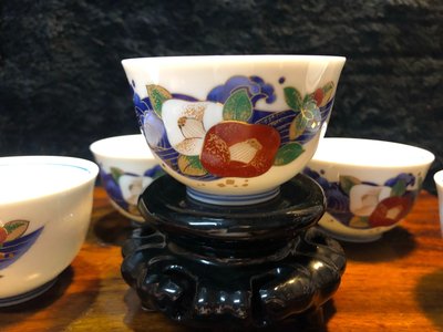 『華山堂』早期收藏 京都燙金杯 手作絕美日本製陶瓷 青花瓷 茶杯 茶具 5個一標 完整