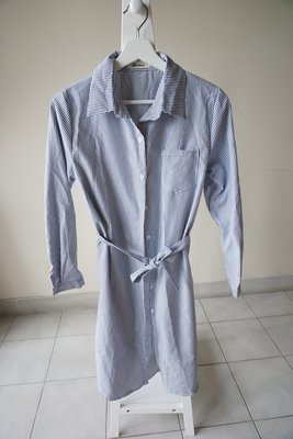轉賣 藍白條紋長袖襯衫洋裝 size F