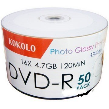 KOKOLO Photo Glossy Printable 相片式亮面滿版可印式DVD-R 16X (50片)4.7GB