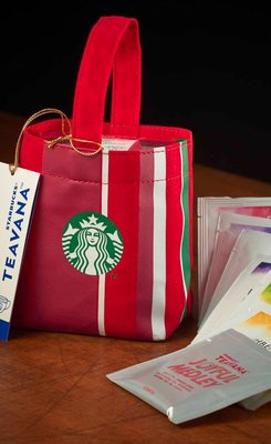 每個含運費299元~STARBUCKS日本星巴克咖啡2018耶誕新年"紅白綠紫色條紋”絨布單提把禮物小提袋