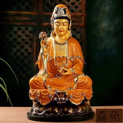 熱銷  寶華銅雕佛像純銅觀世音菩薩蓮花座娑婆三聖擺件觀音 B19995