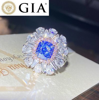 【台北周先生】天然藍色鑽石 1.86克拉 正藍色 高淨度VS2 18K金滿鑽 戒墜兩用 送GIA證書