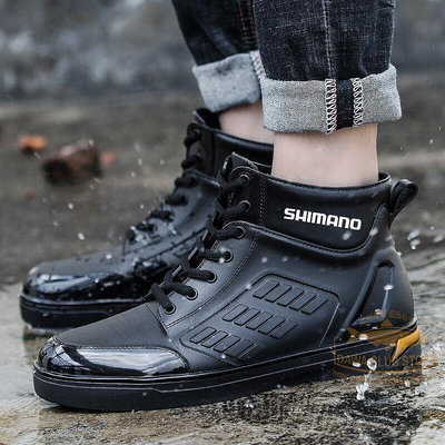 熱賣促銷⚡新款 SHIMANO 男士釣魚雨靴低幫繫帶防水雨靴短筒橡膠鞋防滑男水鞋