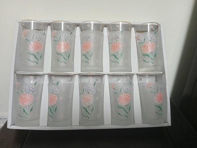 (生活用品)日本KAMEI GLASS彩繪花卉紋霧面玻璃水杯一組(A500)