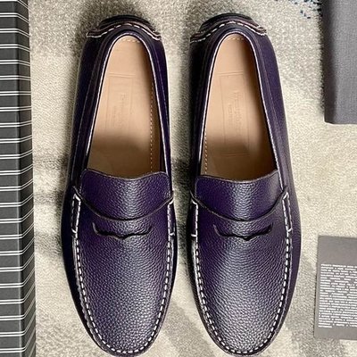 100％原廠 ZEGNA傑尼亞豆豆鞋夏新款男士手工縫制司機鞋紫色低幫套腳懶人鞋