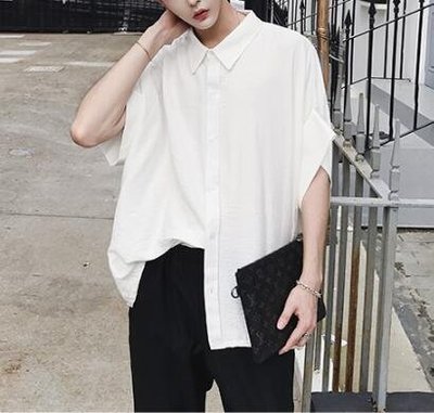 FINDSENSE Z1 韓國 時尚 潮 男 大尺碼 寬鬆感 純色素面 短袖襯衫 五分袖襯衫 素面襯衫