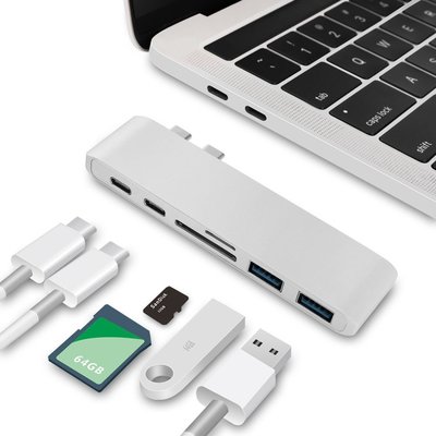 USB C Hub 2 USB 3.0端口 Micro SD Type-C適配器充電和讀卡器適用於Macbook Pro