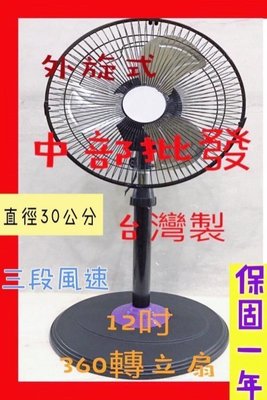 『中部批發』 12吋 360度涼風扇 內旋式電風扇 外旋式風扇 360度循環扇 360轉循環立扇 超廣角循環扇 大風量