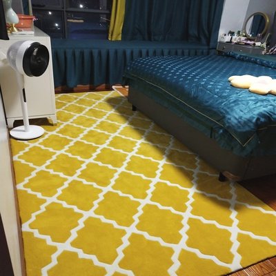 米可家飾~黃色格子輕奢美式地毯客廳茶幾床邊餐廳衣帽間書房臥室手工地毯地毯手工地毯