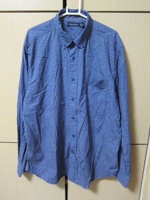 衣市藍~NAUTICA 長袖襯衫 (USA:L~EUR/MEX:XL~深藍底小白點~)(221129)